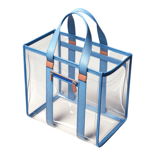 clear tote bag with blue straps